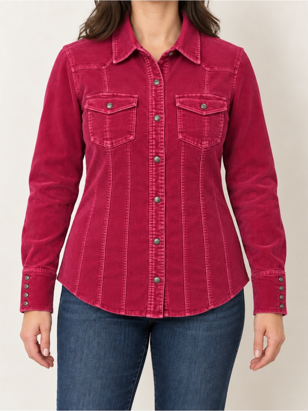 Tribal Raspberry Stretch Corduroy Button-Up Jacket Size L